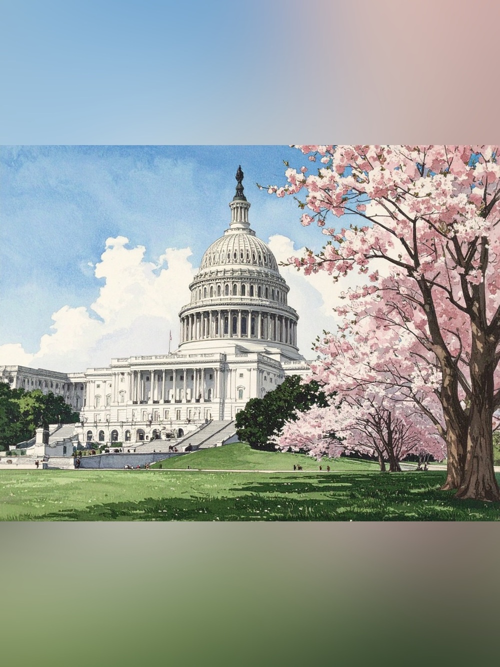 Capitol Blossom Art Print - Pink Cherry Trees